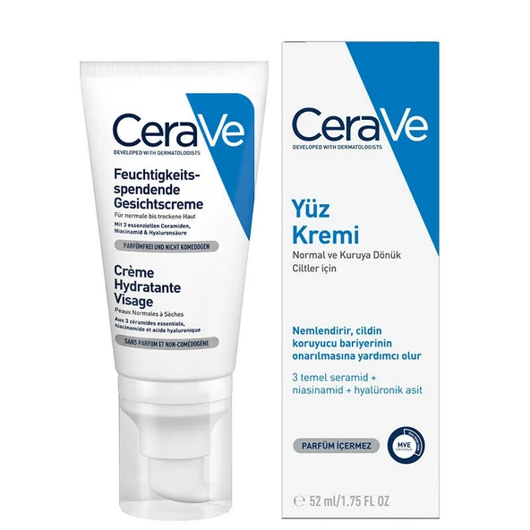 CeraVe Nemlendirici Yüz Kremi-Kuru Ciltler İçin Seramid Ve Hyalüronik Asit İçerikli 52 ml ürün görseli 1