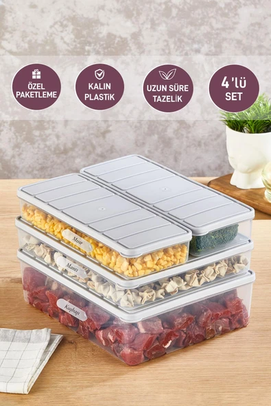 4'lü Set Nora Organizer Buzdolabı Buzluk Düzenleyici Saklama Kabı( 1 Ad. 4 Lt. 1 Ad. 2,25 Lt. 2 Ad. 1 Lt. ) ürün görseli 1