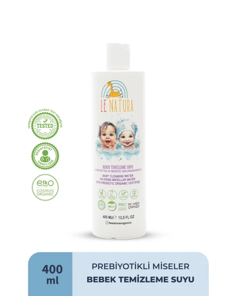 LE NATURA Organik & Vegan Sertifikalı, Prebiyotikli Bebek Temizleme Suyu-durulanmayan Miseler Su - 400 ml ürün görseli 1