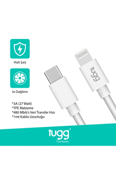 TUGG GERMANY 104621 ŞARJ KABLOSU TYPE-C LİGHTNİNG (IPHONE) - Resim 2