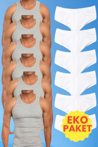 Uniquetrenders   Erkek Pamuklu 6 Atlet 6 Slip Külot Set ürün görseli 1