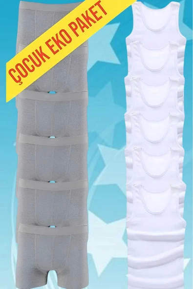 Uniquetrenders   Erkek Çocuk İkili Set Pamuklu Penye 6 Atlet 6 Boxer ürün görseli 1