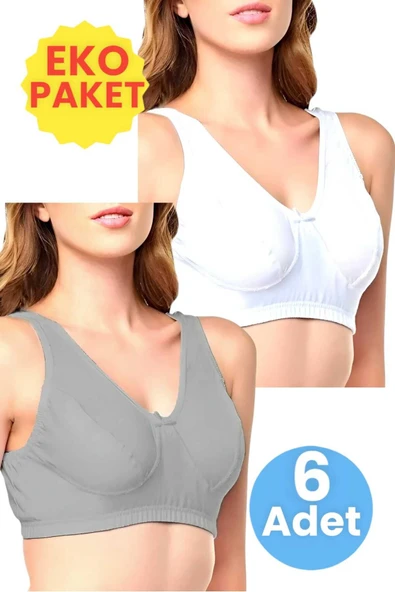 Uniquetrenders   Kadın Pamuklu Penye Yarım Atlet 3 Beyaz 3 Gri ürün görseli 1