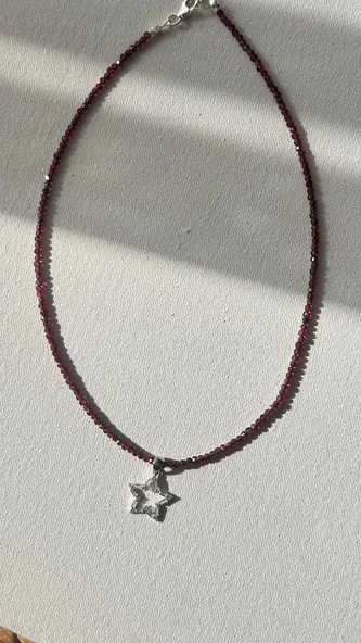 Granat (laltaşı) 925 ayar gümüş kolye - Resim 2