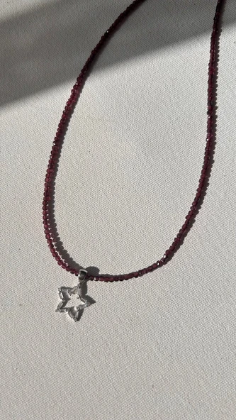Granat (laltaşı) 925 ayar gümüş kolye - Resim 5