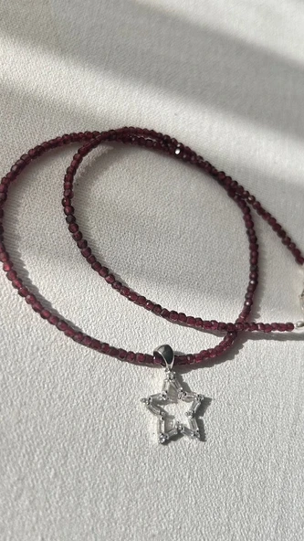 Granat (laltaşı) 925 ayar gümüş kolye - Resim 4