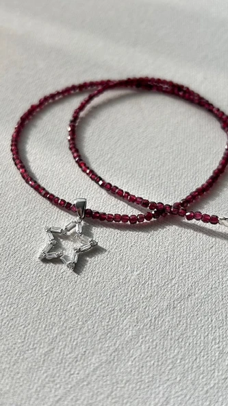 Granat (laltaşı) 925 ayar gümüş kolye - Resim 3