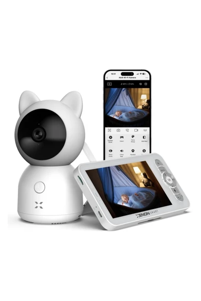 Xenon Smart Bebek Kamerası 3MP  5" Monitör, Mobil Takip, Ağlama Algılama, 360 Derece Gece Görüş, RGB Lambalı (X7202) ürün görseli 1