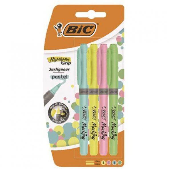 Bic Fosforlu Kalem Markıng Highlıghter Grip Pastel Renkler 4 LÜ 964859 ürün görseli 1