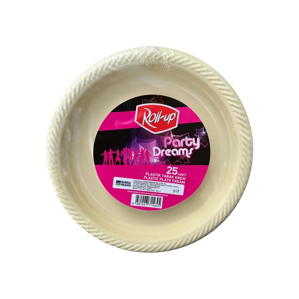 Roll-Up Kullan At Renkli Krem Renk Parti Davet Plastik Tabak - 22 Cm. - 25 Adetlik Paket ürün görseli 1