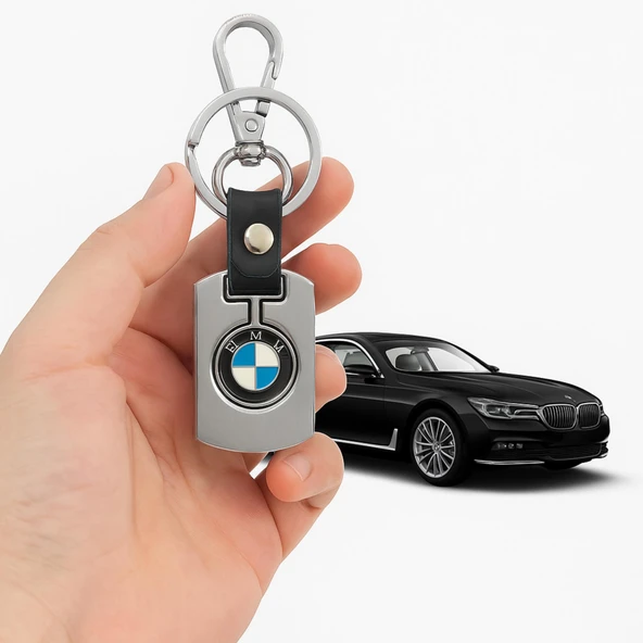Bmw Logolu Krom Deri Oto Araba Anahtarlık ürün görseli 1
