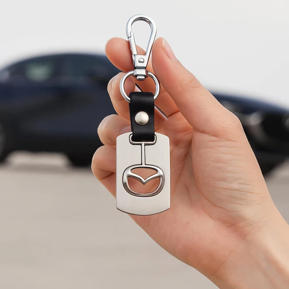 Mazda Logolu Krom Deri Oto Araba Anahtarlık ürün görseli 1