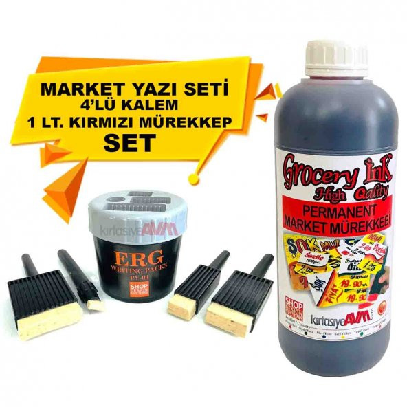 Market Kalemi 4'lü Set + Market Yazı Mürekkebi Kırmızı Renk ürün görseli 1