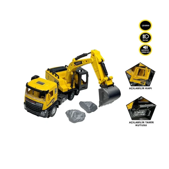 Çek Bırak Sesli Işıklı 1:28 Kamyon Metal Ekskavatör  3269 ürün görseli 1