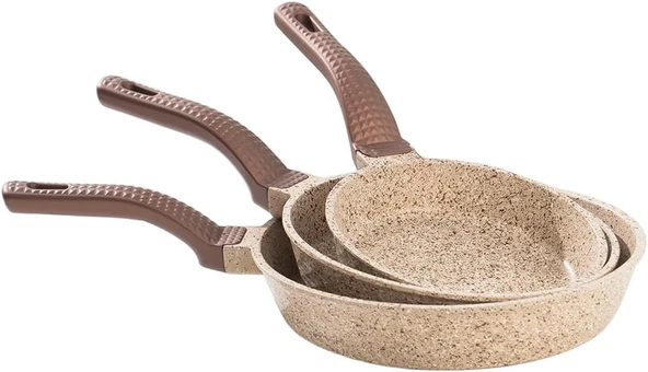 OMS 3737 Döküm Granit 3 Parça Tava Seti Kum Beji (20-24-28 cm) ürün görseli 1