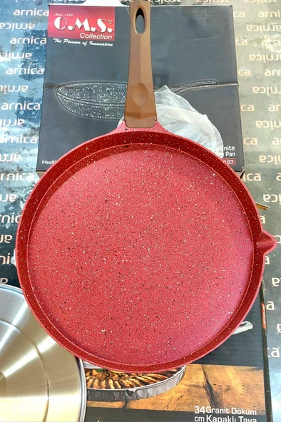 OMS 3293 Çevirme Kapaklı Bazlama Gözleme Balık Tavası Döküm 34 Cm Kırmızı ürün görseli 1