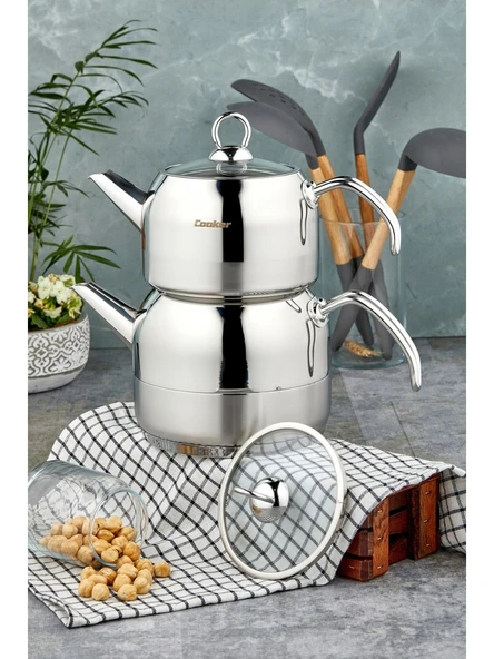 Cooker Tuana Çelik Çaydanlık Mini Boy Sade ürün görseli 1