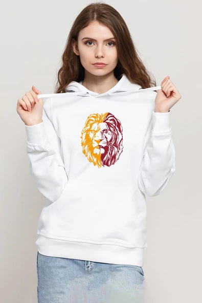 Sarı Kırmızı Aslan Beyaz Kadın 3ip Kapşonlu Sweatshirt ürün görseli 1