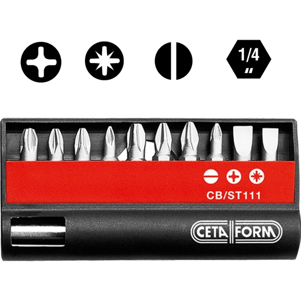 11 Parça (Düz/Yıldız/Pozidriv)  Bits Uç Takımı - 1/4" Bits Tutucu ile ürün görseli 1