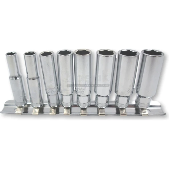 8 Parça 1/4" 6 Köşe Derin Lokma Anahtar Takımı (Raylı) ürün görseli 1