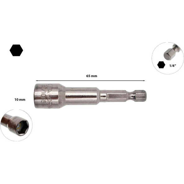 1/4" Manyetik Lokma Uç - 10 x 65 mm ürün görseli 1