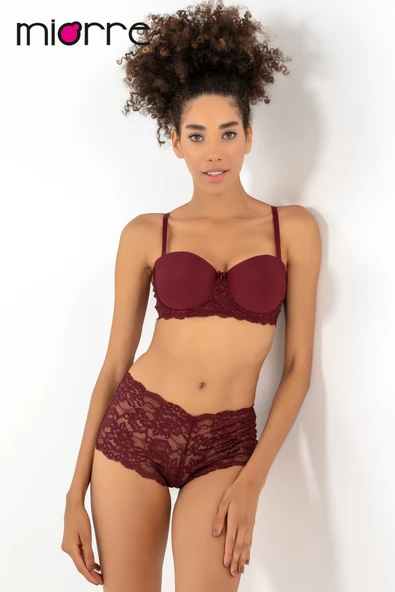 Miorre Push-Up Dolgulu Dantel Detaylı Straplez Sütyen Takım ürün görseli 1
