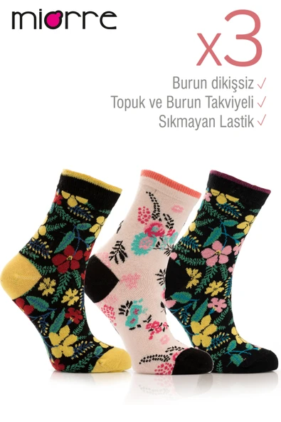 Miorre 3lü Bayan Çiçekli Çorap ürün görseli 1