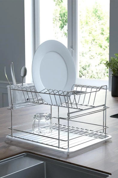 Geseus Home İki Katlı Modüler Tabaklık Bulaşıklık Krom Şeffaf KB10 ürün görseli 1