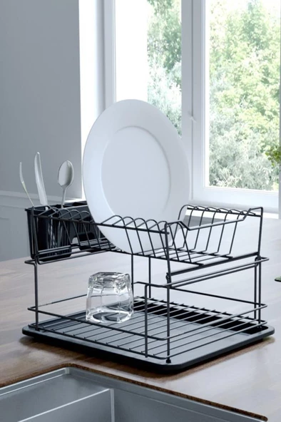 Geseus Home İki Katlı Modüler Tabaklık Bulaşıklık Mat Siyah KB10S ürün görseli 1