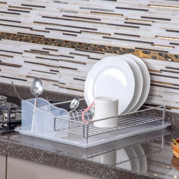 Geseus Home Tek Katlı Tabaklık Bulaşıklık Krom Şeffaf KB006 ürün görseli 1