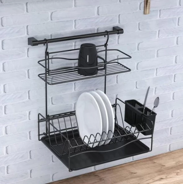 Geseus Home Borulu Askılı Bardaklık Tabaklık Bulaşıklık Mat Siyah KB013S ürün görseli 1