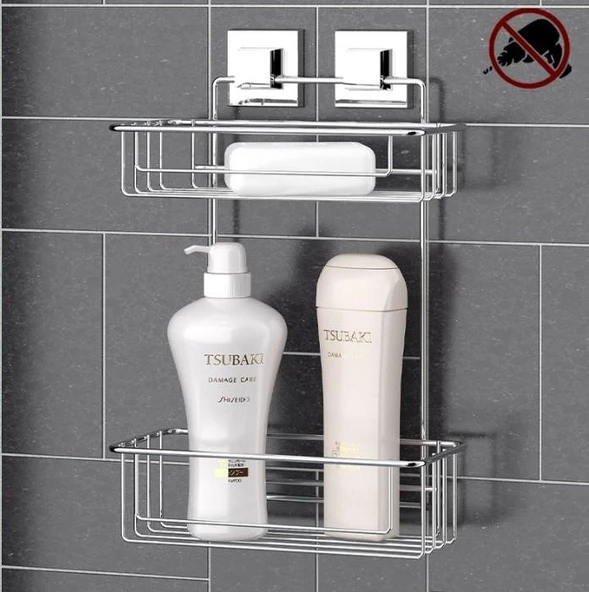 Geseus Yapışkanlı İki Katlı Krom Banyo Rafı EF256 ürün görseli 1