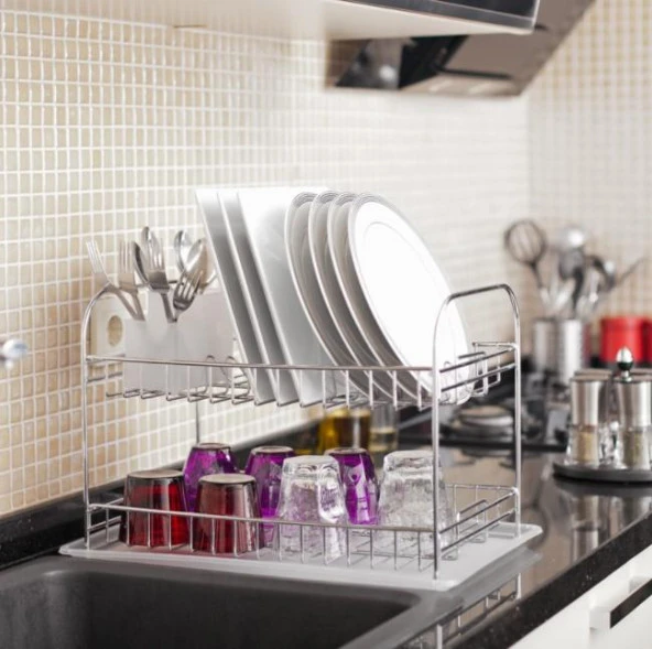 Geseus Home İki Katlı Tabaklık Bulaşıklık Krom Şeffaf KB007 ürün görseli 1