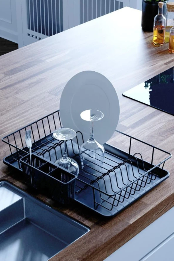 Geseus Home Tek Katlı Tabaklık Bulaşıklık Mat Siyah KB003S ürün görseli 1