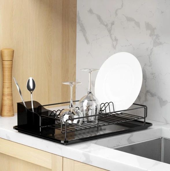 Geseus Home Tek Katlı Tabaklık Bulaşıklık Mat Siyah KB006S ürün görseli 1