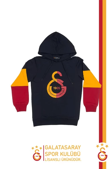 Galatasaray Orijinal Lisanslı Logo Siyah Kapüşonlu Çocuk Sweat ürün görseli 1