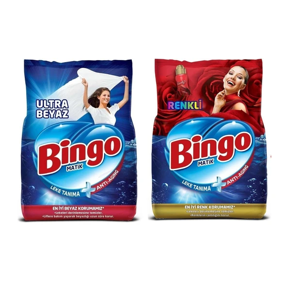 Bingo Matik Ultra Beyaz 4 kg + Renkli 4 kg Toz Çamaşır Deterjanı 2 li Set ürün görseli 1