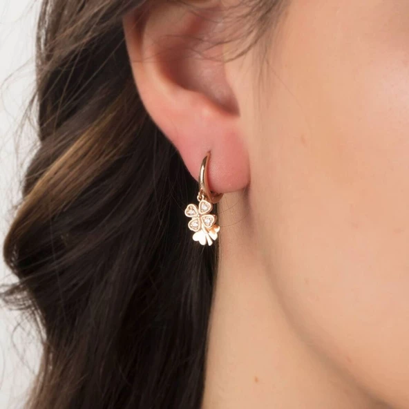 Yonca Altın Küpe 14 Ayar Rose Gold - Resim 2