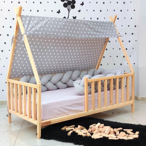 Markaawm Montessori Yatak Ahşap Doğal Çam Karyola Bodrum ürün görseli 1