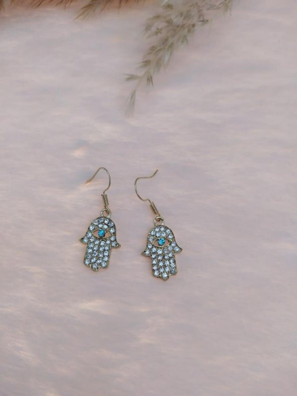 Hdmarketim Otantik Swarovski Taşlı Sallantılı Hamsa Figürlü Küpe Sarı ürün görseli 1