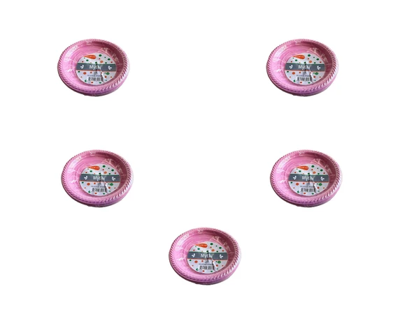 Kullan At Renkli Pembe Parti Davet Plastik Tabak - 17 Cm. - 25 Adetlik 5 Paket ürün görseli 1