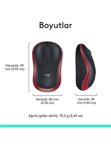 LOGITECH M185 KIRMIZI(2237) MOUSE  KABLOSUZ - Resim 4
