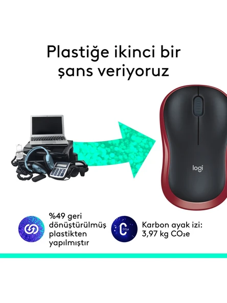 LOGITECH M185 KIRMIZI(2237) MOUSE  KABLOSUZ - Resim 3