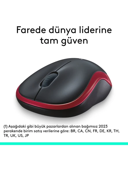 LOGITECH M185 KIRMIZI(2237) MOUSE  KABLOSUZ - Resim 2