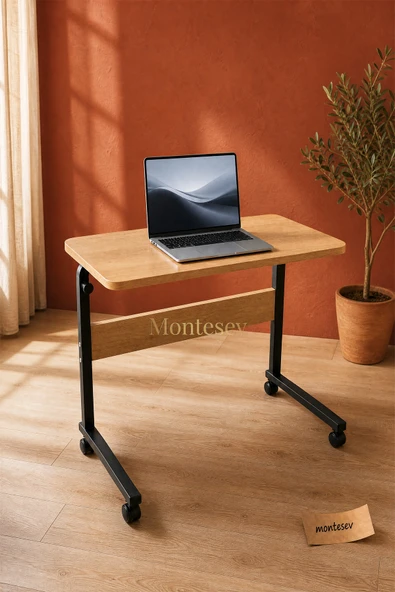 Laptop Sehpası Ve Çalışma Masası Yükseklik Ayarlı Tekerlekli Oval Kenar 70-40 ürün görseli 1