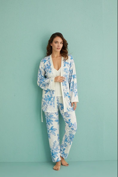 Gd Goldoremi 14401-4 Kadın Termal Kumaş 3'lü Sabahlıklı Pijama Takım ürün görseli 1