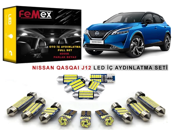Nissan Qashqai J12 LED İç Aydınlatma Ampul Seti FEMEX Parlak Beyaz ürün görseli 1