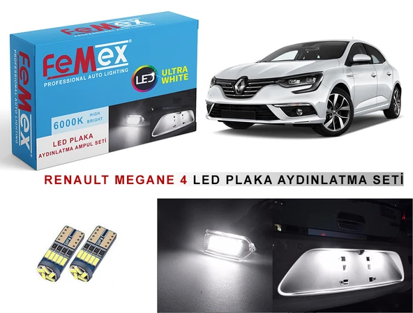 Renault Megane 4 LED Plaka Aydınlatma Ampul Seti FEMEX Parlak Beyaz ürün görseli 1