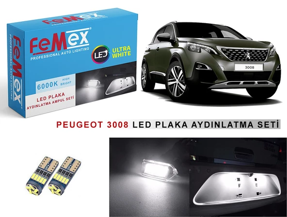 Peugeot 3008 LED Plaka Aydınlatma Ampul Seti FEMEX Parlak Beyaz ürün görseli 1