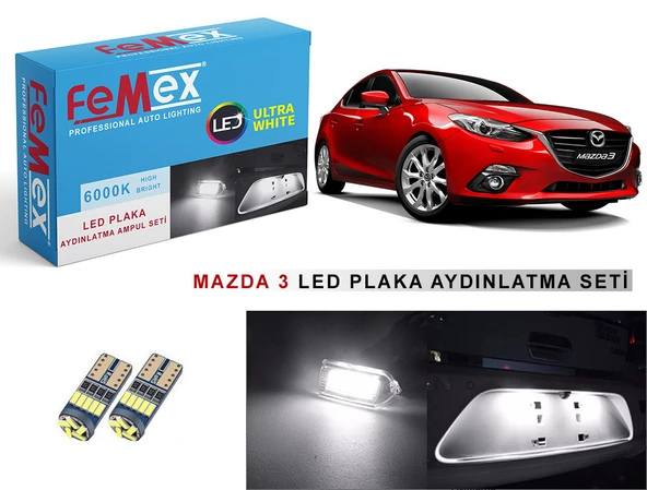 Mazda 3 LED Plaka Aydınlatma Ampul Seti FEMEX Parlak Beyaz ürün görseli 1